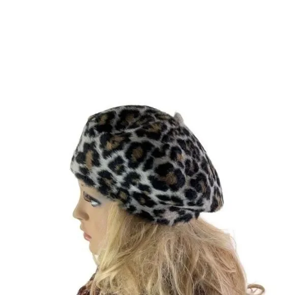 Ruggine Jacquard Knitted Faux Leopard Print French Beret‎ - Picture 2 of 8